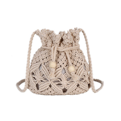 

Solid Color Women Crochet Braided Bucket Bag Hollow Crossbody Shoulder Pouch