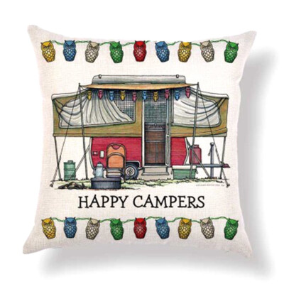 

Home Decor Ornate HAPPY CAMPERS Sofa Waist Throw Cushion Cover Pillow Case