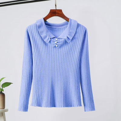 

Korean Style Solid Color Pearl Decoration Sweater Fashion Sweet Long-sleeved Womens Knit Pullover
