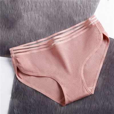 

Women Vertical Striped Cotton Panties Female Mid Waist Breathable Briefs Solid Elastic Crotch Lingerie Intimates Underwear