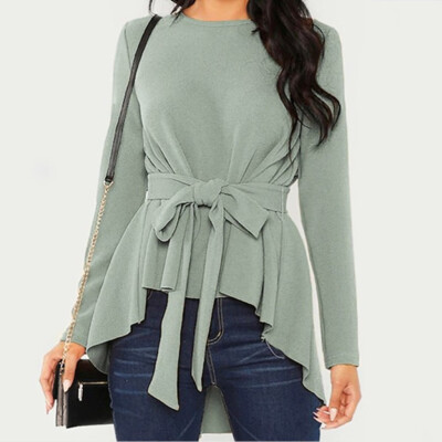 

Tailored Fashion Women Casual Long Sleeve Solid Stitching O Neck Loose Frenulum Blouse