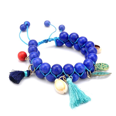 

1PC Shell Turquoise Beads Layer Bracelet Tibet Pendant Elastic Bracelet