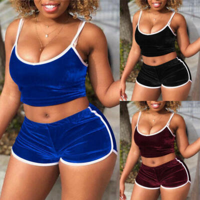 

USA Women Crop Top Blouse Pants Two-piece Playsuit Bodysuit Jumpsuit Romper Set