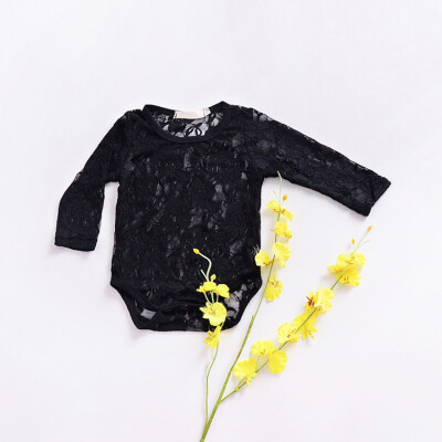 

2018 WEIXINBUY New Brand Newborn Baby Girl Bodysuit Lace Princess Girl Summer Baby Girls Clothing White Black Jumpsuit