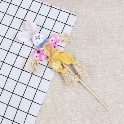 

Toponeto Easter Bunny Theme Handheld Scarecrow Non Woven Fabric Straw Materials Toy Props