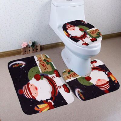 

〖Follure〗3PCS Christmas Bathroom Non-Slip Pedestal Rug Lid Toilet Cover Bath Mat Set