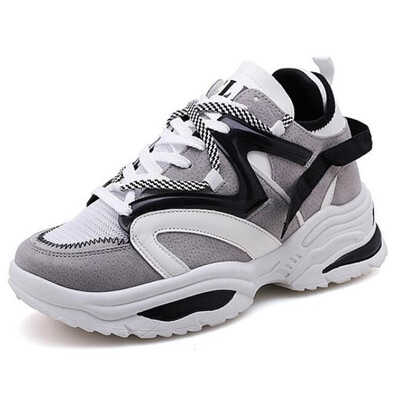 

DIWEINI 2019 Spring Women Casual Shoes Flock Platform White Sneakers Lace-Up Sewing Wedges Lover Shoes for Women Zapatos Mujer A