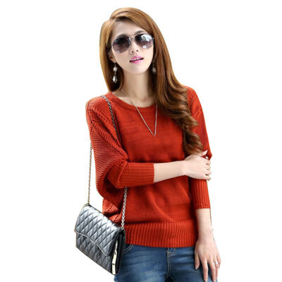 

Women Autumn Winter Slim Sweater Solid Color Bat Sleeved Casual Wild Loose Thin Bottoming Tops
