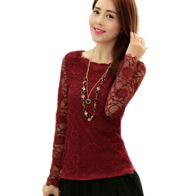 

Long Sleeve Floral Lace Blouse Women Sexy Hollow Out Green Red Black Shirt Women Blusas Femininas Office Lady Tops&Blouses