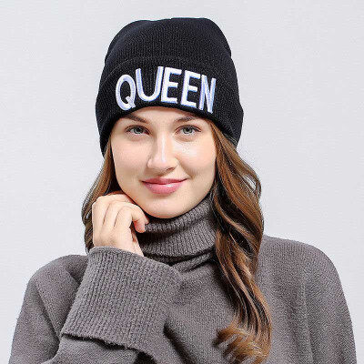 

Winter Warm Skullies Beanies Knit KING QUEEN Hat Skullies Bonnet Hats For Men Women Beanie Ski Embroidery Cap NEWHot