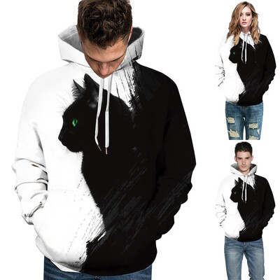 

Toponeto Women Men Couples Cat Print Long Sleeve Hoodie Sweatshirt Pullover Tops