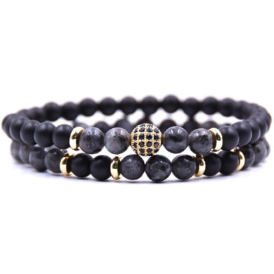 

6 mm scrubbing Agate Micro Inlay Copper Bracelet Black Zircon Elasticity Hand Cord Suit