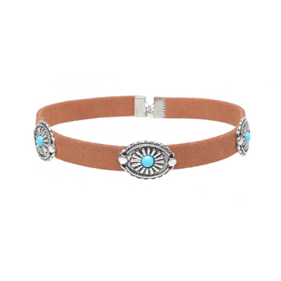 

New Design Fashion Retro Simple Metal Flower Turquoise Necklace Collar Women
