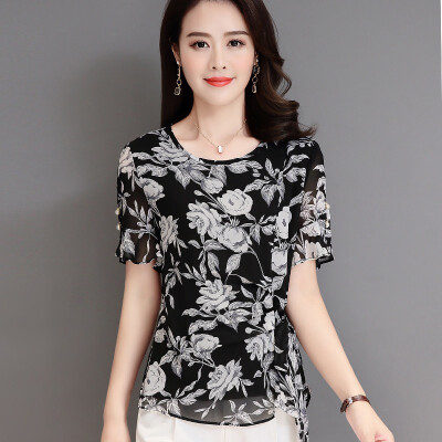 

Womens Summer Tops Flower Print Flare Sleeve Blouse Thin Chiffon Casual Beach Ladies Shirts Blouses