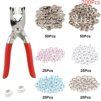 

200PCS Press Studs Buttons Rings Snap Fasteners Metal Grommet Tool Kit With Pliers