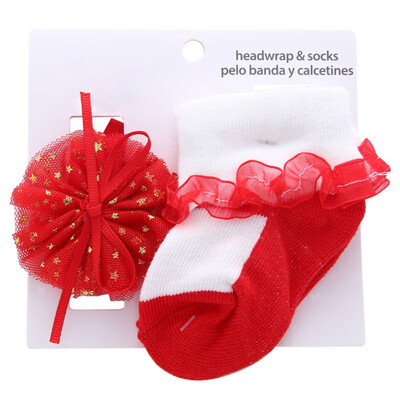 

Newborn baby girl socks hair band 2PCS fashion crown flower cotton baby girl socks birthday cute baby girl socks set