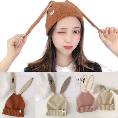 

Women Girl Cute Cartoon Rabbit Ear Shape Hat Knit Crochet Winter Beanie Cap