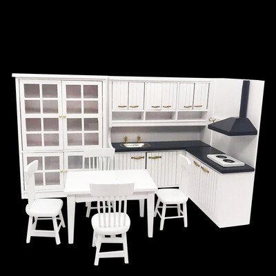 

YIWULAMiniature Kitchen 112 Mini Dollhouse Mini Kitchen Dining Table&Chair Cabine