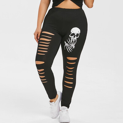 

Gobestart Fashion Women High Waist Yoga Sport Pants Plus Size Shredding Skulls Leggings