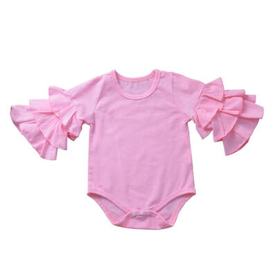 

Autumn Infant Baby Boy Girl Bodysuit Flare Sleeve Design Solid Printed Kids Bodysuit Jumpsuit