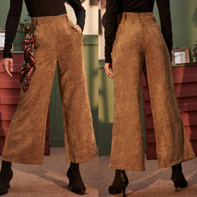 

Women Wide Leg Elastic High Waist Trousers Ladies Plain Loose Baggy Casual Pants