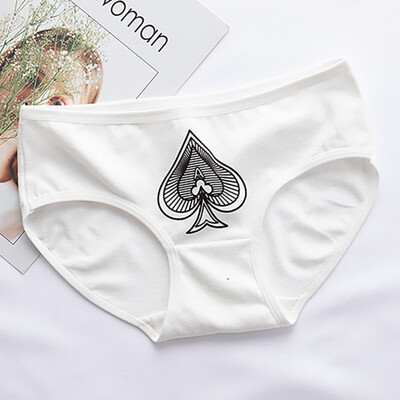 

Fashion Women Briefs Women Cotton Underwear Poker Print Ladies Mid-Rise Panties Breathable Briefs