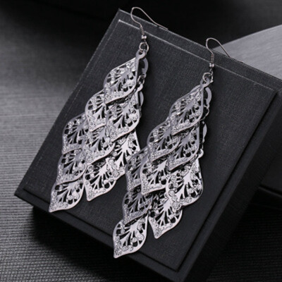 

Multi-Layer Metal Hollowed Out Leaves Earrings Exaggerated Leaves Ear Hooks