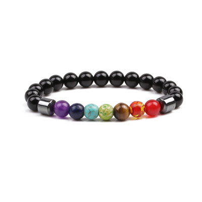 

Fashion Unisex Natural Stone Multicolor Beaded 7 Chakra Healing Bracelet Yoga Bracelet Volcanic Stone Bracelet Jewelry