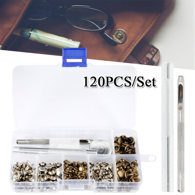 

120PcsSet Leather Double Cap Rivets Tubular Metal Studs Craft Snap Fastener Button Press Repair Tools Kit