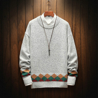 

Toponeto Mens Autumn Winter Casual Long Sleeve Solid Color Vintage Ethnic Sweaters Tops