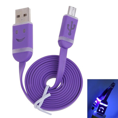 

Charging cable flat LED light smile face micro USB data sync charger cable samsung HTC
