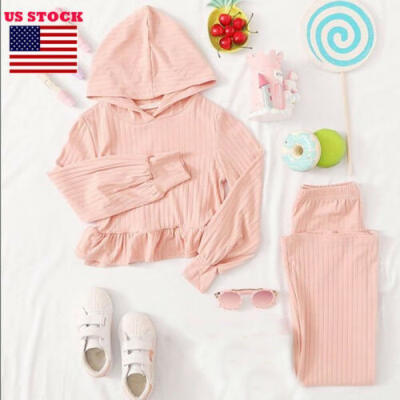 

US Stock Baby Girl Hooded T-shirt Top Pants Trousers Outfit Toddler Kid Clothes