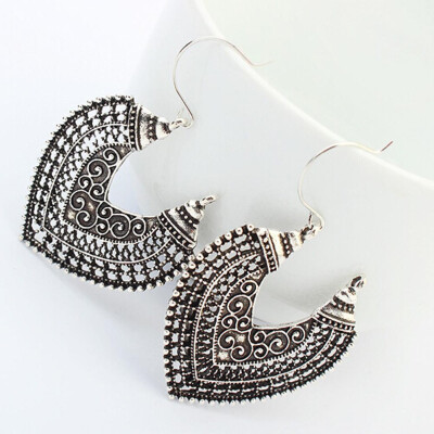 

1 Pair New Fashion Women Boho Tibetan Silver Carved Dangle Hoop Earrings Jewelery