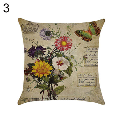 

Vintage Flower Peacock Feather Linen Pillow Case Cushion Cover Sofa Home Decor