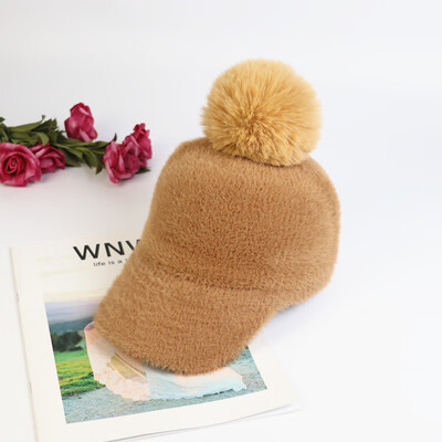 

Autumn&winter new Joker baseball cap children Korean mink fur warm padded knitted cap casual student cap