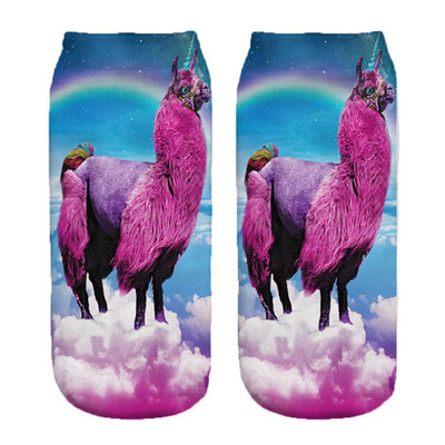 

1Pair Women Low Cut Ankle Socks Funny Llama 3D Printing Socks Cotton Hosiery Printed Alpaca Socks