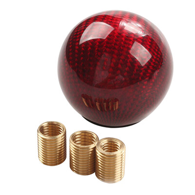 

Universal Car Gear Shift Knob Round Ball Shape Red Carbon Fiber Style Vehicles