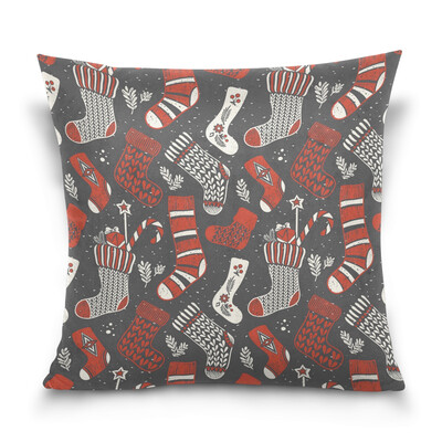 

ALAZA Throw Pillow Cover 16 X 16 inch Christmas Gift Cushion Cover with Christmas Socks Printed Pillowcase