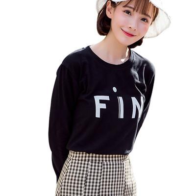 

New Letter T shirt Women Autumn Long-Sleeved Fashion Solid Harajuku Cotton Blend Tshirt Spring Autumn Befree Riverdale