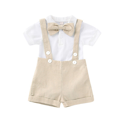 

Summer Set Baby Boy Short Sleeve Casual Shirt Tops Strap Belt Shorts Gentle Outfits Clothes Set With Bowknot