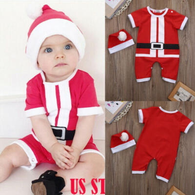 

Baby Girl Boy Christmas Costume Santa Claus HatRomper Clothes Outfits