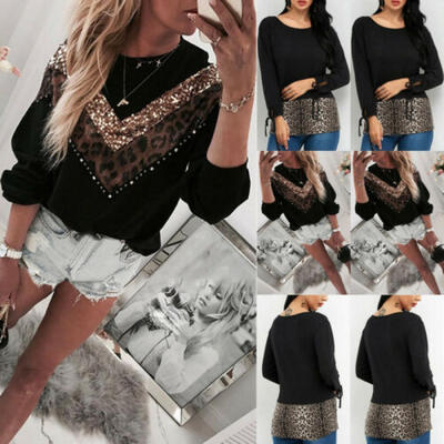 

Womens Leopard Print Long Sleeve T Shirt Casual Tops Sweatshirt Blouse Sweater