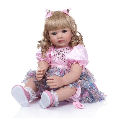 

Ktaxon 24" Lovely Silicone Baby Doll Golden Curly Girl Wearing Colorful Print Skirt