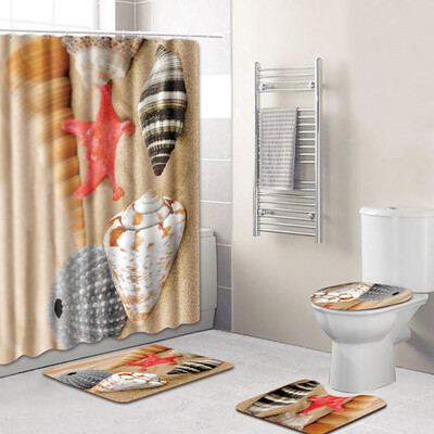 

〖Follure〗4PCS Sea Style Non Slip Toilet Polyester Cover Mat Set Bathroom Shower Curtain