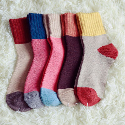 

5Pairs Knitting Cashmere Warm Cotton Soft Thicken Winter Fluffy Socks Assorted Patterns Wool Sock For Women Plush Socks