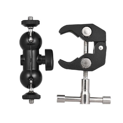 

Dual Ballhead Arm Super Clamp Mount Multi-functional Double Ball Adapter for DSLR Camera Monitor LED Video Light External Mic