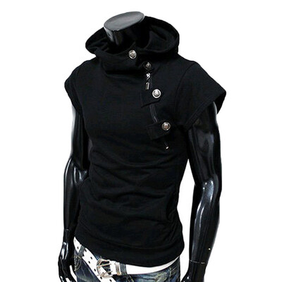 

Toponeto Summer Mens Fashion Casual Solid Color Button Zipper Hood Short Sleeve Blouse
