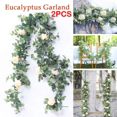 

12PCS 2 Colors 18M Artificial Eucalyptus Garland with Champagne Roses Greenery Garland Eucalyptus Leaves