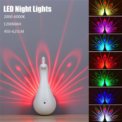 

7 Color Changing Peacock Projection LED Night Light Wall Lamp Home Decoration Light With Remote Control