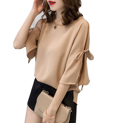 

EFINNY New Summer Strap Sleeve Loose Women Blouses Shirt Blue Shirt Korean Chiffon Shirt small fresh Tops Female Blusas
